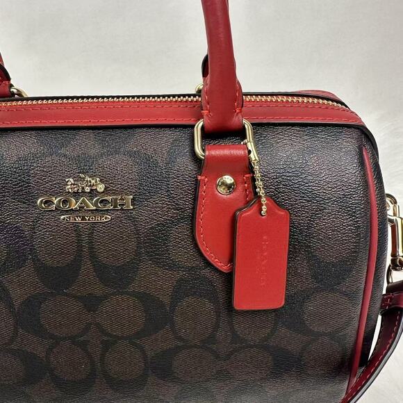 Coach Rowan Satchel Bag In Signature Canvas In Leather/Brown 1941 Red CH280 NWT - Picture 2 of 8